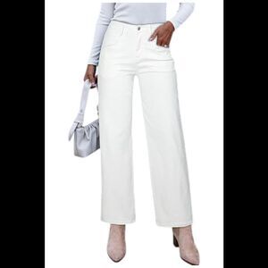 Sidefeel Women's High Waisted Wide leg Jeans W Slant Pockets White - Regular